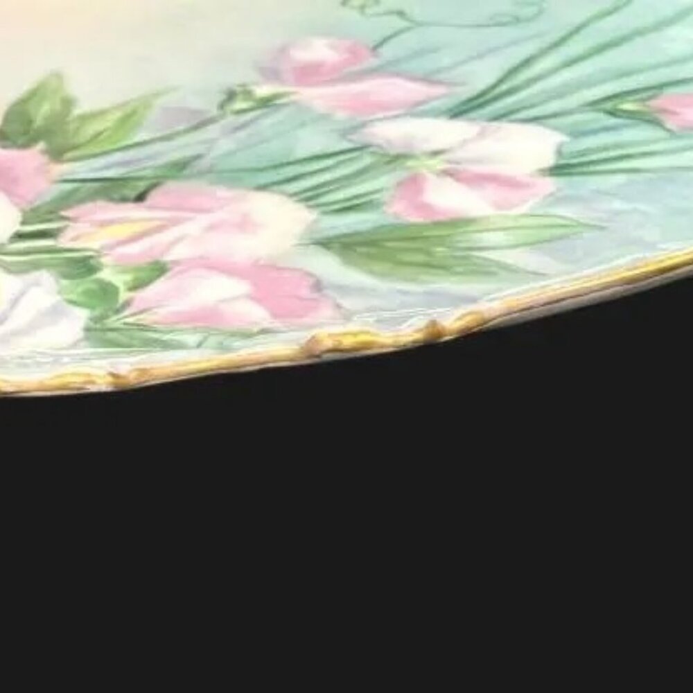 Vintage Limoges France Floral Sweet Pea Gold Trimmed Oval Platter - Picture 7 of 11